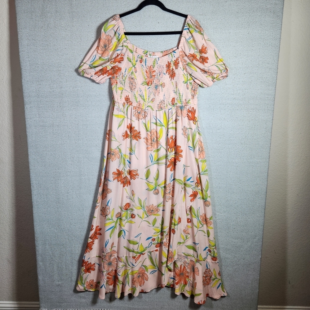 For The Republic Womens L Floral Pink Orange Blue Green Maxi Tiered Dress - Picture 4 of 10